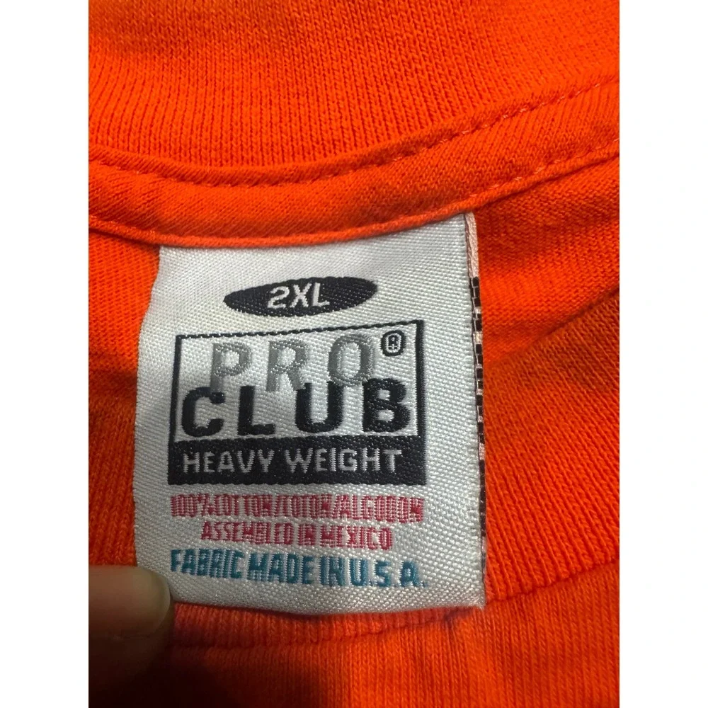 Pro Club Heavyweight Mens 2XL Orange Long Sleeve Cotton T-Shirt‎ Crew Neck